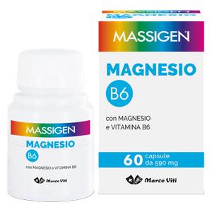 Massigen Magnesio B6 - Integratore Alimentare con Magnesio e Vitamina B6, 60 Capsule