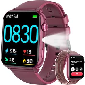 Baolubao Smartwatch Donna, Orologio Smartwatch con LED Torcia, Effettua/Risposta Chiamate, Orologio Intelligente con DIY Quadranti, Contapassi, Sonno, Smart Watch per Android iOS(2 Cinturini)