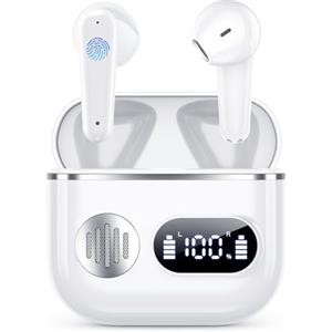 Paekole Cuffie Bluetooth,Auricolari Bluetooth 6.1 - Cuffie Wireless con 6 ENC Cancellazione Rumore Mics, Cuffie in Ear 48 Ore di Riproduzione, Cuffiette Senza Filo Stereo HiFi per iOS/Android - Perla Bianco