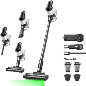 VACTechPro 550W/50Min/50KPA Aspirapolvere Senza Fili F02 Lite, Scopa Elettrica Senza Fili con Sistema di Filtraggio a 8 Strati, Aspirapolvere Senza Fili Potente per Pavimenti/Tappeti, Bianco E Nero