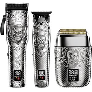 BESTBOMG Tagliacapelli professionale senza fili da uomo, kit e set di rasoi elettrici, kit e set di tagliacapelli in metallo, con lunga durata della batteria, per uso familiare e barbiere (grigio)