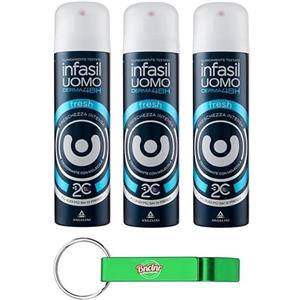 Beni Culinari 3x Infasil Deodorante Spray Uomo Derma 48h Fresh con Molecola 2C,Freschezza Intensa, Deo 150ml + Portachiavi Beni Culinari in Omaggio