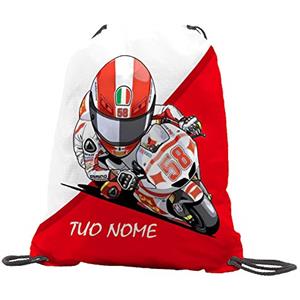 quickgadget Idea regalo Sacca Ginnastica GYMBACK sport per appassionato moto 58 GP corse - sacchetto sportivo, Borsa, Piscina, Zaino,portascarpe Scuola per Ragazze Donne Bambini, personalizzato con nome.