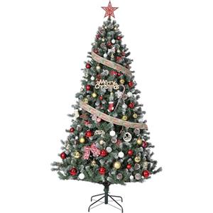 GarveeHome Albero di Natale artificiale con effetto neve e illuminazione a LED, 180 cm, con luci bianche calde, pigne realistiche, facile da montare, per soggiorno e decorazioni festive