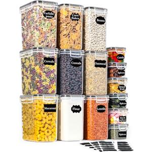 GoMaihe Contenitori Alimentari per Cereali Set 15 Pezzi, Ermetici, Plastica con Coperchio per Alimenti, Utilizzato per la Conservazione di Cereali, Muesli, Farina