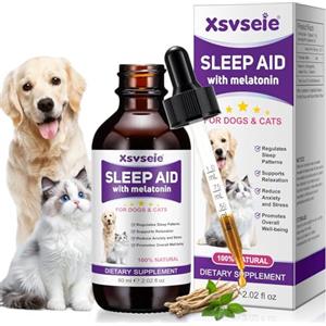 VOFANK Gocce di melatonina per animali - Integratore naturale per cani e gatti - Assistenza per il sonno, Calma lo stress e l'ansia, Supporto per il ciclo del sonno, Formula sicura, 60 ml