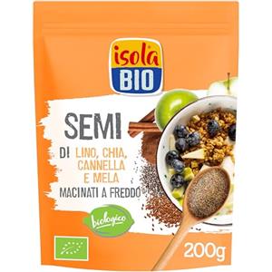ISOLA BIO Semi di Lino, Chia, Cannella e Mela Macinati Bio, Superfood Biologico, Fonte di Proteine e Calcio, Ricco di Fibre e di Omega-3, Senza Glutine, Senza Zuccheri Aggiunti, Confezione 200g