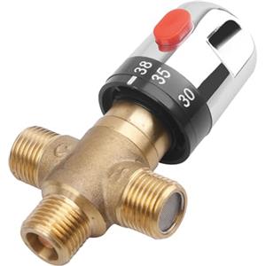 LEKEFETO Termostato valvola di miscelazione G1/2 pollici 3 vie - Miscelatore termostatico in ottone per sistema doccia bacino tubo - Miscelatore termostatico regolatore di temperatura acqua calda