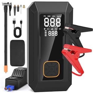 Ambesty Booster Avviamento Auto,Avviatore per veicolo con Compressore Aria Portatile,8000mAh Avviatore Batteria Macchina,Jump Starter con LED Torcia,Ricarica USB-C,per Auto/Moto(10.0L Gas or 8.0L Diesel)