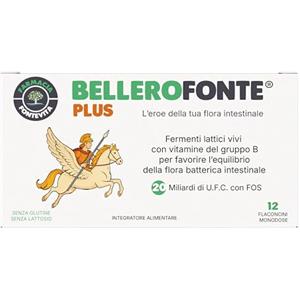 Farmacia Fontevita Bellerofonte PLUS Probiotici Multiceppo 20 Mld UFC con Prebiotici (FOS) e Vitamine B, Fermenti Lattici Vivi con Lactobacillus Rhamnosus, Senza Glutine e Lattosio, 12 Flaconcini