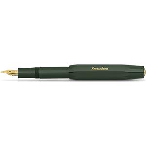 Kaweco - Penna stilografica Classic Sport con pennino in acciaio placcato oro 23 carati e punta in iridio per cartucce d'inchiostro, tratto molto largo, colore: verde