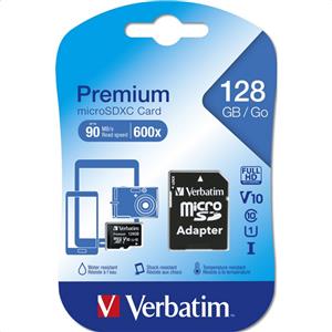 Verbatim Premium MicroSDXC 128 GB - Classe 10, UHS-I, Velocità fino a 45 MB/s, con Adattatore
