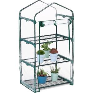 Relaxdays Serra per Il Balcone, a 3 Piani, HLP: 122x64x45 cm, in Acciaio e Telo in PVC Giardinaggio, Trasparente Verde