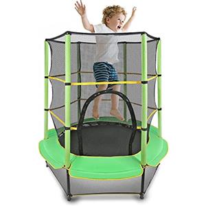 Nukdey Trampolino per bambini da 140 cm, grande, silenzioso, pieghevole, per fitness, con rete di sicurezza e imbottitura, copertura per telaio con cerniera integrata, salti, allenamento, attività al chiuso