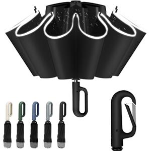 Vicloon Ombrello Pieghevole Antivento da Pioggia, 106 cm Ombrello Inverso Automatico, 10 Stecche Rinforzate, Manico con Fibbia da Alpinismo, Protetto Dagli UV, Perfetto per Uomo Donna (Nero)