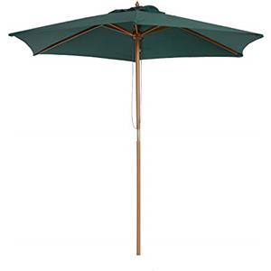 Outsunny Ombrellone da Giardino 2.5x2.3m, Ombrellone Parasole a 6 Stecche in Legno e Poliestere, Verde Scuro