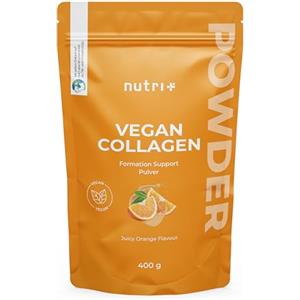 Nutri + Vegan Collagen Formation Support - Polvere Sostegno Formazione Peptidi di Collagene - con Acido ialuronico + Vitamina C per Pelle, Capelli, Unghie - 400 g Arancia