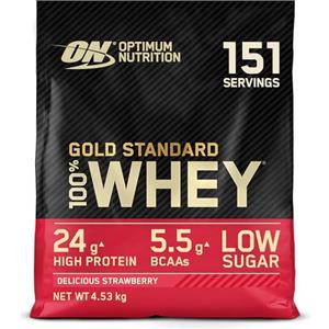 Optimum Nutrition Gold Standard 100% Whey, Proteine in Polvere, Gusto Fragola Deliziosa, 4.53kg, 151 Porzioni