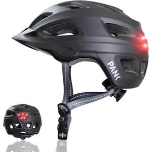 PANK URBAN MOBILITY PANK Casco Bici Uomo - Certificato CE, Con Luce di LED - Casco Mtb Uomo, 325g Leggero, Adatto per Monopattino Elettrico Adulti Mountain Bike, nero 54-61 cm