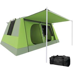 Outsunny Tenda da Campeggio a Tunnel per 4 Persone con 2 Stanze, Tenda Campeggio Familiare Impermeabile 3000mm con Porta, Finestre Laterali e Tasche, 405x305x225cm, Verde