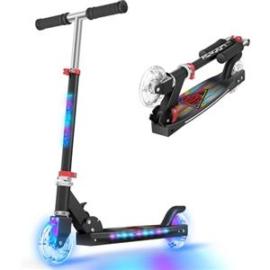 TONBUX Monopattino Bambino da 5 a 12 Anni, Monopattino Bambino con Palo di Illuminazione, Ruote e Piattaforma, Monopattino Regolabile in Altezza Livello 4, Monopattino Leggero Pieghevole Nero