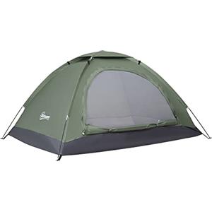 Outsunny Tenda da Campeggio 2 Posti, Tenda a Igloo con Porta a Cerniera, Zanzariera e Sacca di Trasporto, 206x152x110cm, Verde