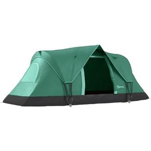 Outsunny Tenda da Campeggio 6 Posti Idrorepellente per 3000mm con Protezione UV, Tenda Famigliare con Finestre e Pali in Fibra di Vetro, 4.55x2.3x1.8 m, Verde