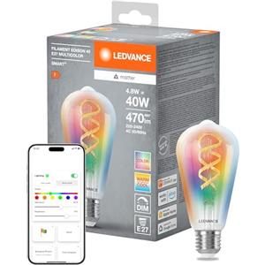 LEDVANCE Lampada LED SMART+ MATTER, vetro chiaro a filamento, 4,8W, 470lm, Edison E27, luce colorata e bianca, compatibile con Google, Alexa, Apple, app o controllo vocale, durata fino a 15.000 ore