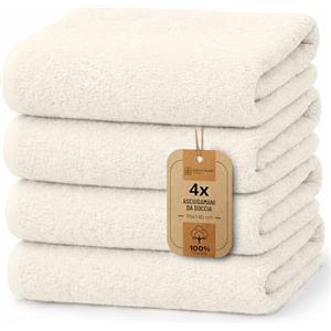 NatureMark Set da 4 teli doccia - teli doccia morbidi e assorbenti in 100% cotone, adatti all'uso quotidiano - Naturale/Crema, 70x140 cm
