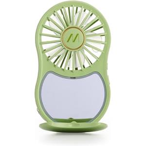 Muitomas, Mini Ventilatore Portatile Ricaricabile, 3 Velocità, Ingresso USB-C, con Specchio Integrato e Luce, Colore Verde Salvia