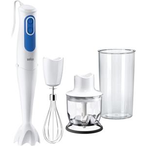 Braun MultiQuick 3 Minipimer MQ3025 Omelette, Frullatore ad Immersione, Dotato di minitritatutto da 350ml, frusta a filo in acciaio inox e bicchiere graduato da 600ml, potenza 700watt, blu/bianco