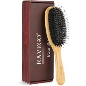 RAVEGO Spazzola per capelli con setole di cinghiale per donne e uomini, lisciante e districante per capelli lunghi e ricci, pagaia di bambù, spazzola per capelli con setole di cinghiale e nylon