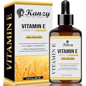 Kanzy Olio di Vitamina E per il Viso, Capelli, Unghie e Pelle d-Alfa-Tocoferolo, 60 ml Vitamin E Oil Olio Antietà Contro le Rughe Olio ideale per Uomini e Donne