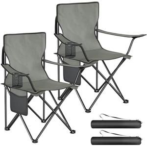 WOLTU Set di 2 Sedie da Campeggio, Sedie Pieghevoli con Borsa di Trasporto, Portabicchiere e Tasca Laterale, Portata 120 kg Ciascuna, per Pesca, Picnic e Spiaggia,Grigio Scuro