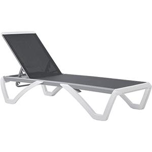 Outsunny Lettino Prendisole con Schienale Reclinabile su 5 Livelli e Rotelle Posteriori, Lettino da Giardino in Alluminio, Plastica e Textilene, 195x67.5x33 cm, Grigio e Bianco