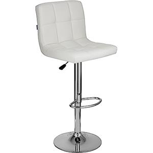 Baroni Home Sgabello da Bar o Cucina in Tessuto Imbottito, Regolabile e Girevole a 360°, con Schienale e Poggiapiedi, Struttura in Acciaio Cromato, 1 Pezzo, Bianco Ecopelle