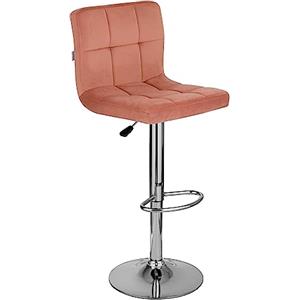 Baroni Home Sgabello da Bar o Cucina in Tessuto Imbottito, Regolabile e Girevole a 360°, con Schienale e Poggiapiedi, Struttura in Acciaio Cromato, 1 Pezzo, Rosa Velluto