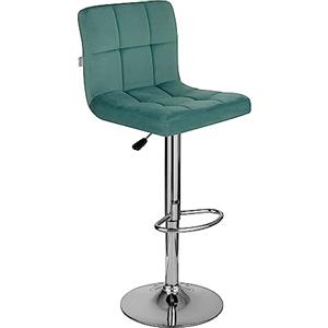 Baroni Home Sgabello da Bar o Cucina in Tessuto Imbottito, Regolabile e Girevole a 360°, con Schienale e Poggiapiedi, Struttura in Acciaio Cromato, (1 Pezzo, Petrolio Velluto)