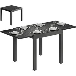 Outsunny Tavolo da Giardino Allungabile per 4-6 Persone 80/160x80 cm, Tavolo da Pranzo Esterno Estensibile Rettangolare in Alluminio con Piano Effetto Legno a Doghe, per Patio Terrazzo Balcone, Nero
