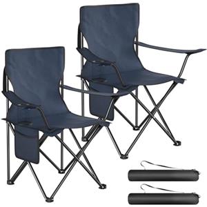 WOLTU Set di 2 Sedie da Campeggio, Sedie Pieghevoli con Borsa di Trasporto, Portabicchiere e Tasca Laterale, Portata 120 kg Ciascuna, per Pesca, Picnic e Spiaggia,Blu Scuro