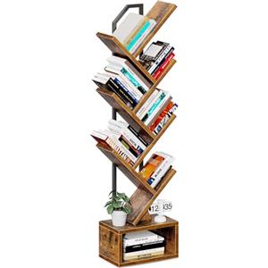 Coleshome Libreria ad Albero, Scaffale a 6 ripiani con divisori, Scaffale Legno Adatto per soggiorni e camere da letto, Marrone