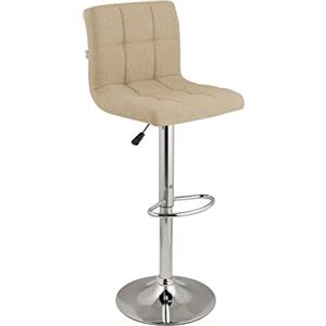 Baroni Home Sgabello da Bar o Cucina in Tessuto Imbottito, Regolabile e Girevole a 360°, con Schienale e Poggiapiedi, Struttura in Acciaio Cromato, 1 Pezzo, Beige