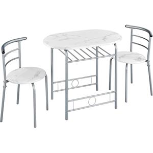 Soberine Set Tavolo Moderno con 2 Sedie per Sala da Pranzo, Set 3 Pezzi Mobili Salvaspazio da Cucina Balcone Ristorante Bar per 2 Persone in Legno e Metallo Sedia Portata Bianco 90 x 53,5 x 75,5 cm