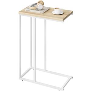 WOLTU Tavolino a Forma di C, Tavolino Compatto con Struttura in Metallo e Piano in Legno Ingegnerizzato, per Divano/Letto/Soggiorno/Camera da Letto, L45xP25xH63,5cm, Rovere chiaro+bianco