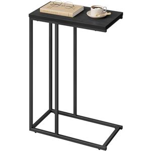 WOLTU Tavolino a Forma di C, Tavolino Compatto con Struttura in Metallo e Piano in Legno Ingegnerizzato, per Divano/Letto/Soggiorno/Camera da Letto, L45xP25xH63,5cm, Nero