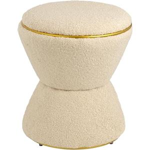 Baroni Home Pouf Poggiapiedi in Sherpa a Forma di Clessidra, Sgabello Imbottito Resistente per Interno per Camera da Letto, Soggiorno, 37x37x43 cm, Beige