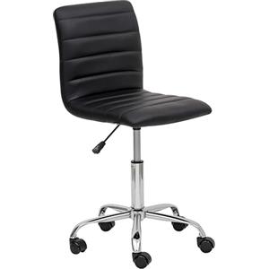 Baroni Home Sedia da Ufficio in Ecopelle senza Braccioli con Rotelle, Seduta da Scrivania Girevole con Ruote in Acciaio per Studio e Lavoro, 85x47x40 cm, Nero