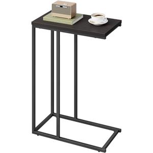 WOLTU Tavolino a Forma di C, Tavolino Compatto con Struttura in Metallo e Piano in Legno Ingegnerizzato, per Divano/Letto/Soggiorno/Camera da Letto, L45xP25xH63,5cm, Faggio Scuro