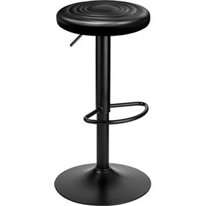 Baroni Home Sgabello Girevole Senza Schienale, Altezza Regolabile, in Ecopelle e Acciaio, Per Sala da Pranzo, Cucina, Bar, Leggero e Montaggio Facile, 39x36x55-76 cm, Nero, 1 Pezzo