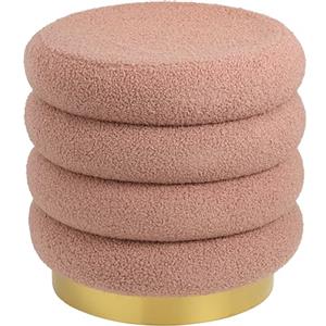 Baroni Home Pouf Poggiapiedi in Sherpa a Forma di Macaron, Sgabello Imbottito Resistente per Interno per Camera da Letto, Soggiorno, 41x38x38 cm, Rosa